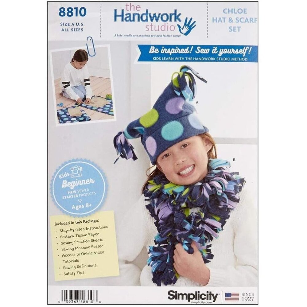 Simplicity Sewing Pattern 8810 Girls Kids Hat Scarf Fleece